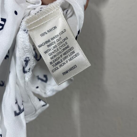 Alexander Jordan Womens Small Anchor Print Shirt White Navy Rayon Short Sleeves - Picture 5 of 7